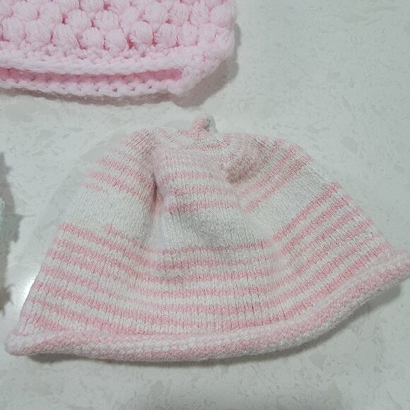 Hand Knit Baby Infant Girl Hats Lot Of 3 - Picture 3 of 7